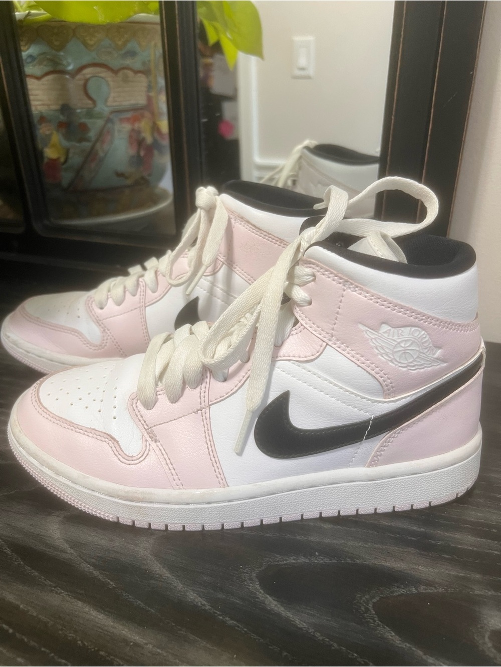Nike Air Jordan 1 Mid Women’s Sneakers - White & Light Pink Youth Size 6